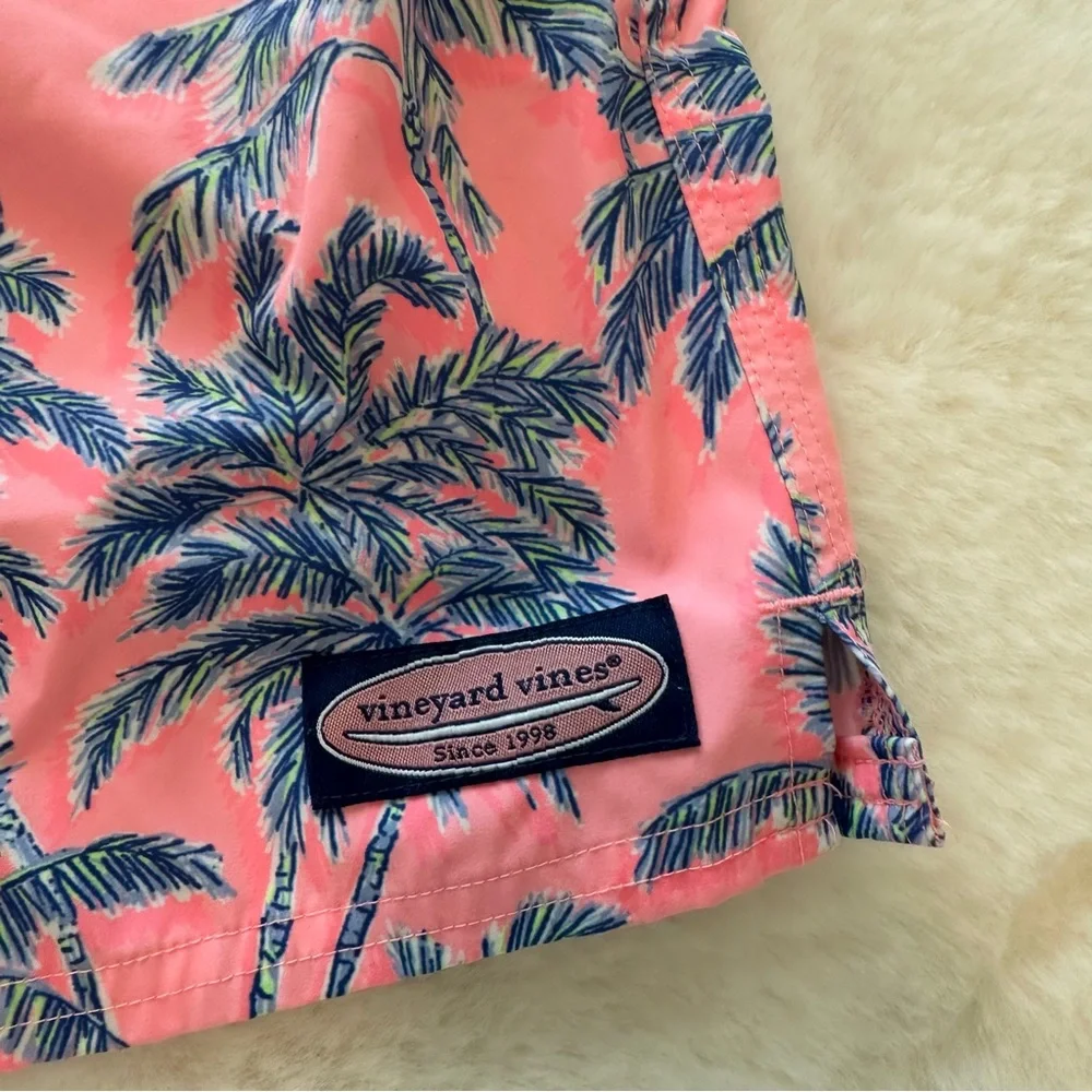 Vineyard Vines | EUC - Boys Chappy Swim Trunks - Size L - Pink Palm Tree_5